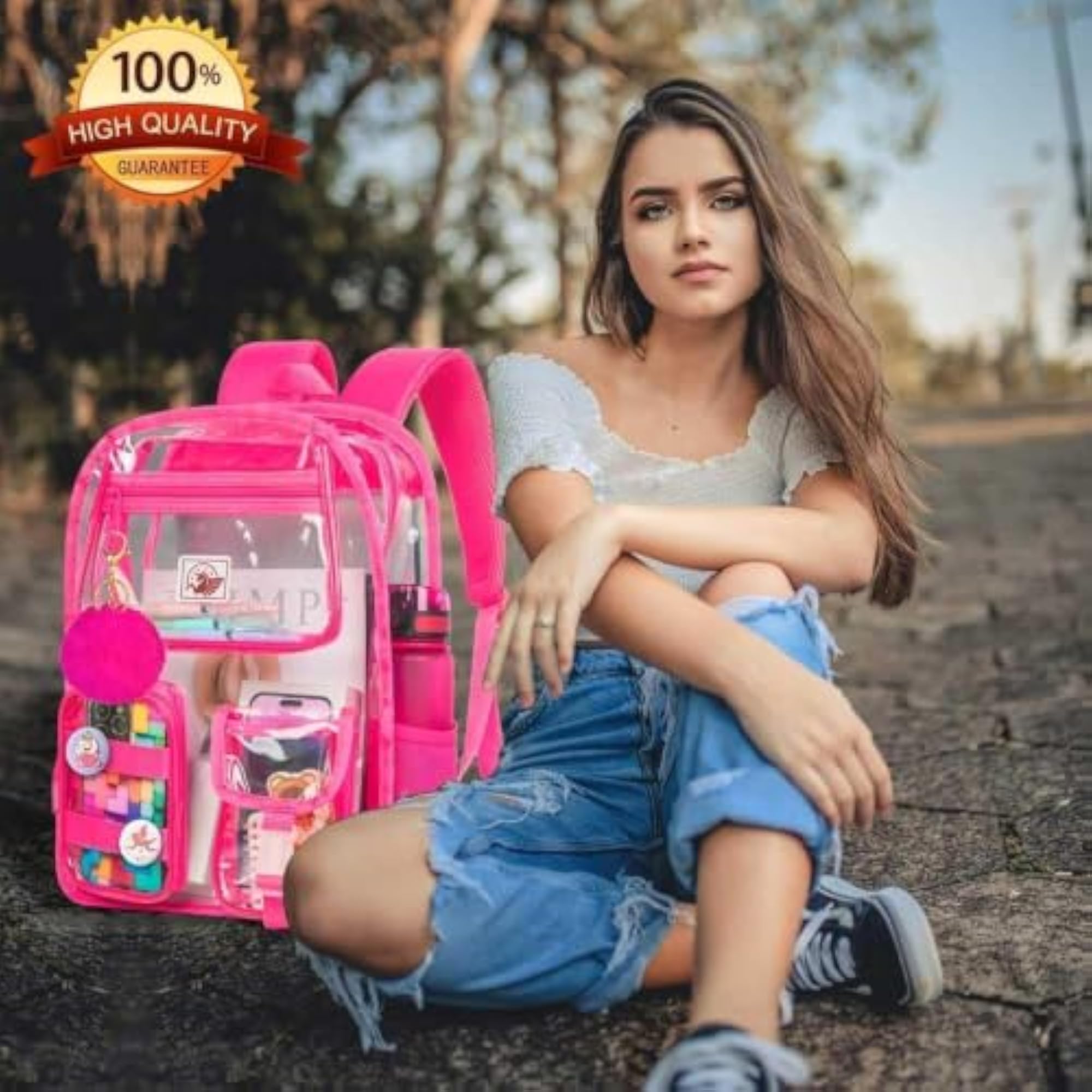 3Pcs Clear Backpack for Girls, School Transparent Bookbag